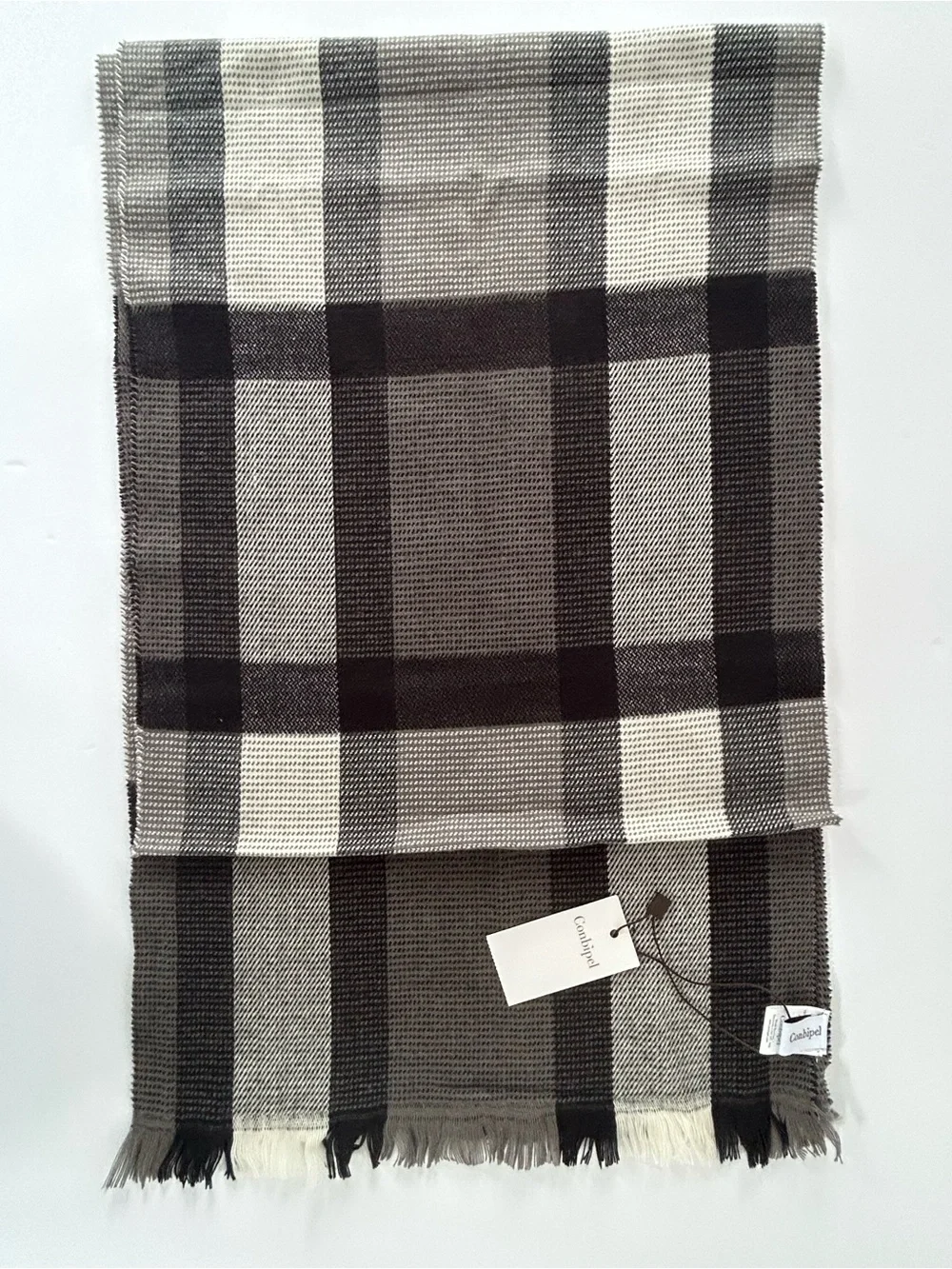 Classic Plaid Fringed Scarf in Black and Gray
